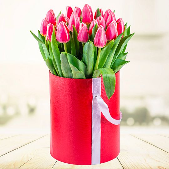 Flowerbox 25 Różowych Tulipanów