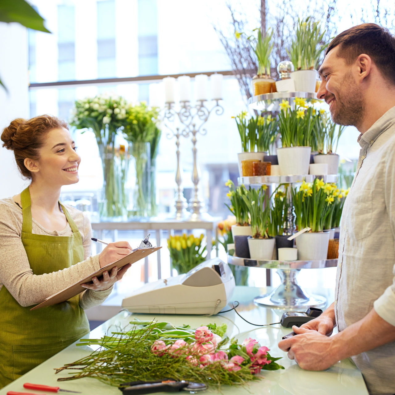 Woman is speakig with man image