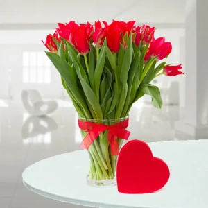 25 tulips with chocolates