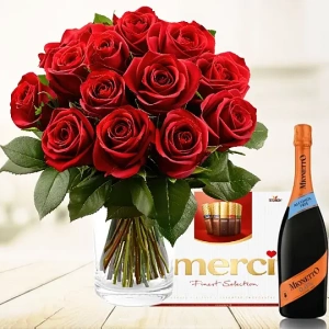 15 roses, free Prosecco and chocolates