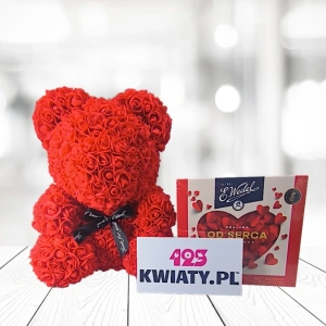 "Teddy Bear of Roses with Chocolates – From the Heart"