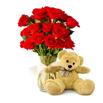 18 roses with a big bear