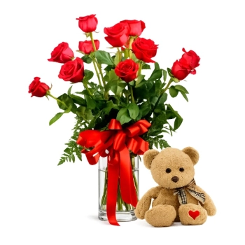 11 Czerwonych Róż z Misiem