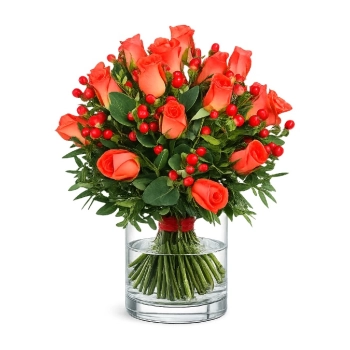 Czerwone Róże z Hypericum