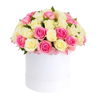 Flowerbox 30 Kremowych i Różowych Róż