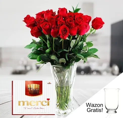 20 Czerwonych Róż z Czekoladkami - Niemcy