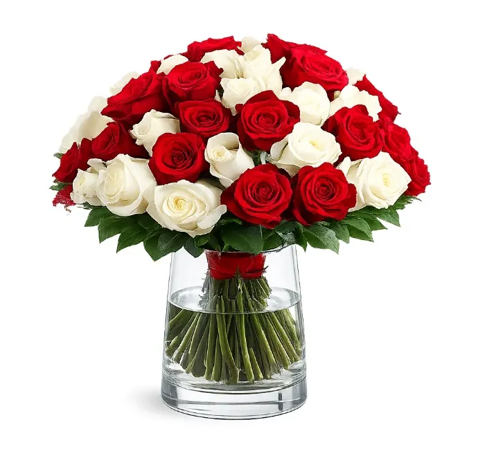 Bukiet Białych i Czerwonych Róż