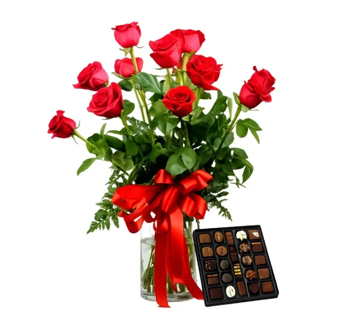 11 Czerwonych Róż z Czekoladkami