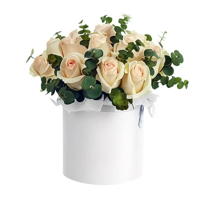Flowerbox White Roses with Greenery