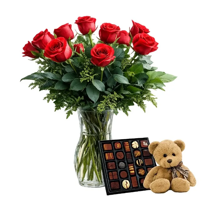 12 Róż, Czekoladki i Miś