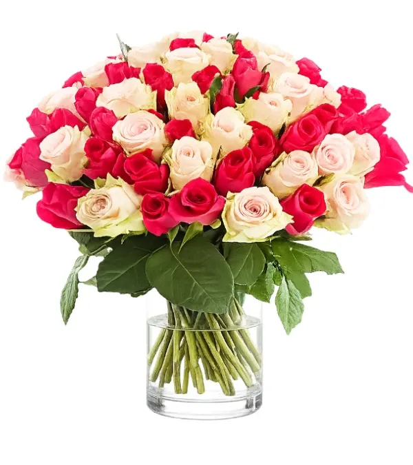 Produkt 50 Białych i Różowych Róż Zdjęcie