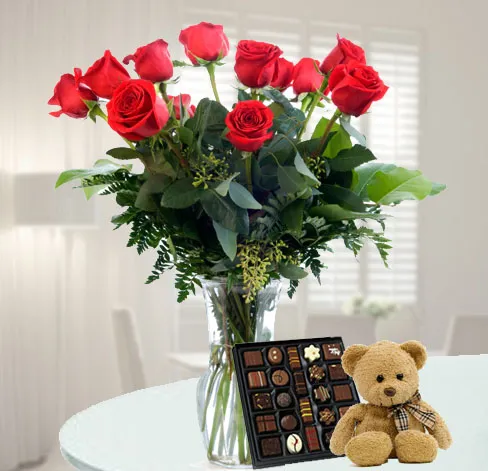 Produkt 12 Róż, Czekoladki i Miś Zdjęcie
