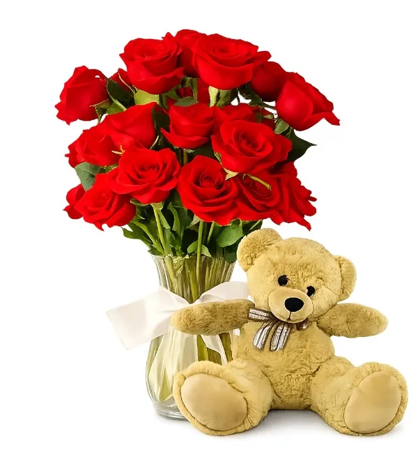 Product 18 roses with a big bear Image