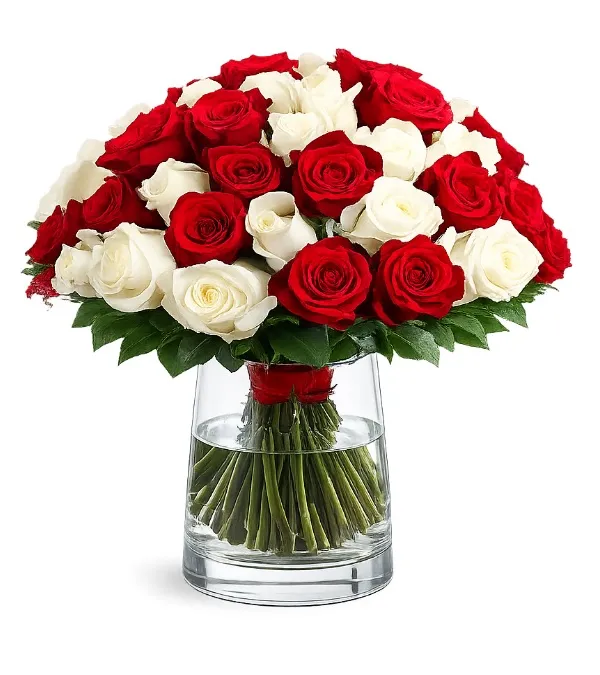 Produkt Bukiet Białych i Czerwonych Róż Zdjęcie