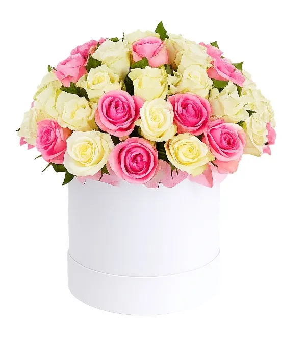 Produkt Flowerbox 30 Kremowych i Różowych Róż Zdjęcie