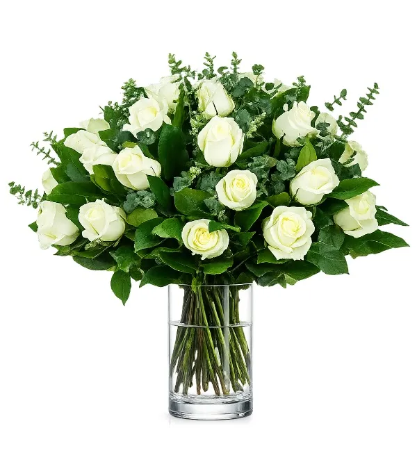 Produkt 25 Białych Róż z Przybraniem Zdjęcie