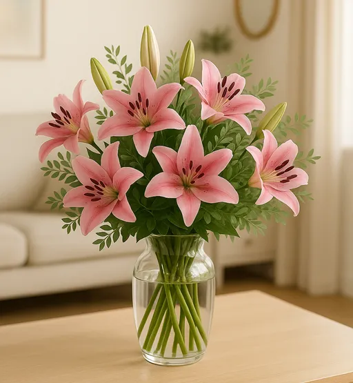 5 pink lilies