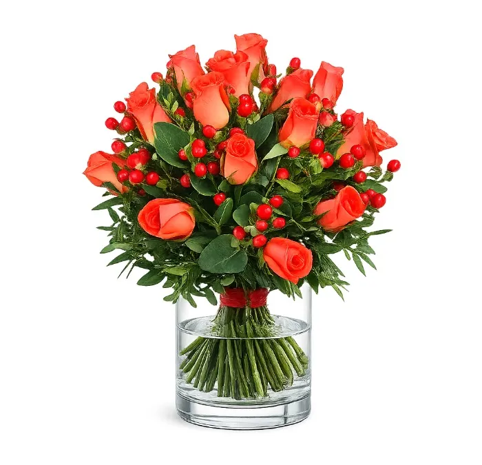 Red Roses with Hypericum