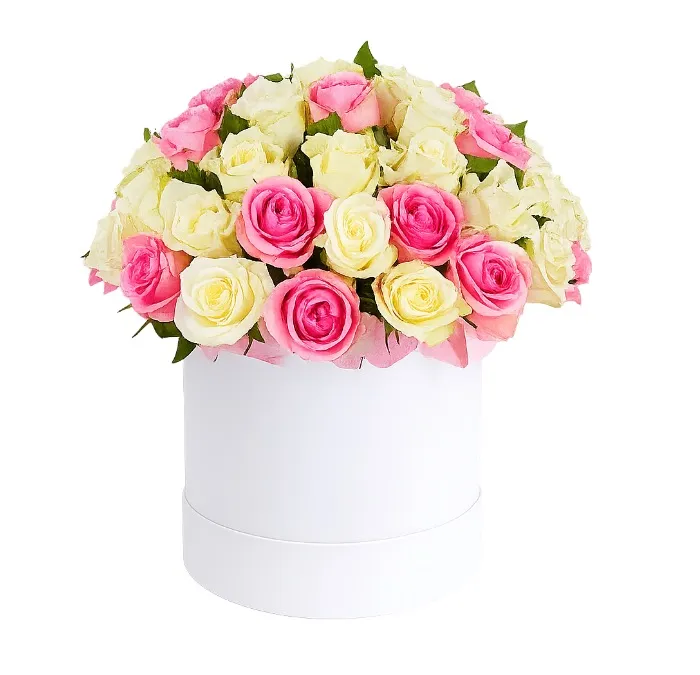 Flowerbox 30 Kremowych i Różowych Róż