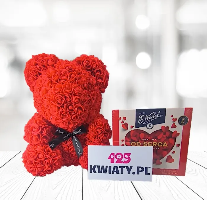"Teddy Bear of Roses with Chocolates – From the Heart"