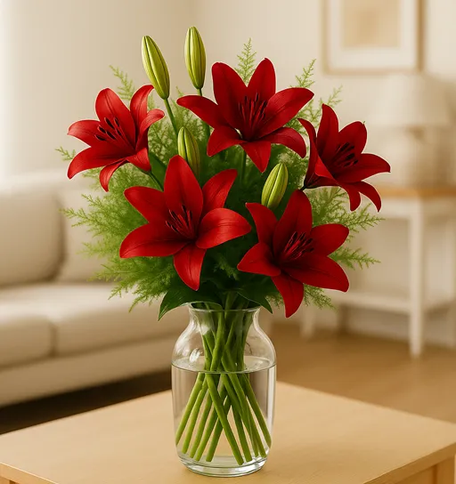 Produkt 5 bordowych lilii Zdjęcie