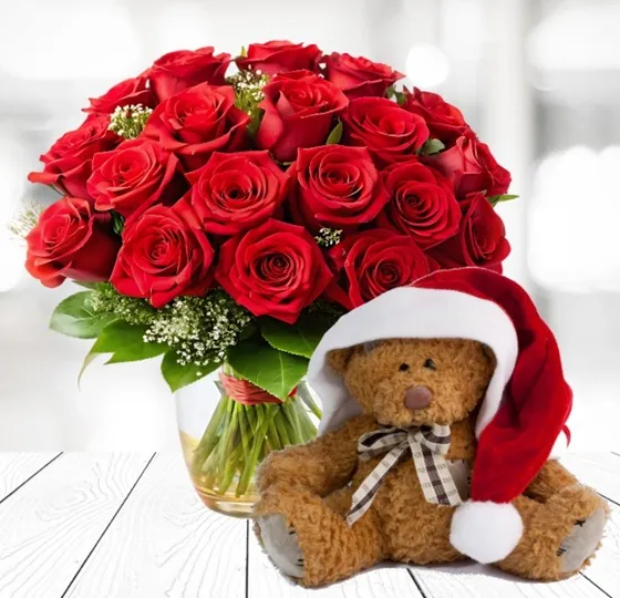19 Czerwonych Róż z misiem